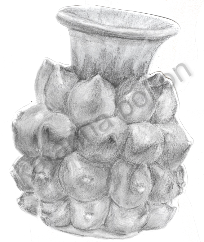 a strange artistic looking pot made by Kate Malone drawn copy by Katarina Bolton